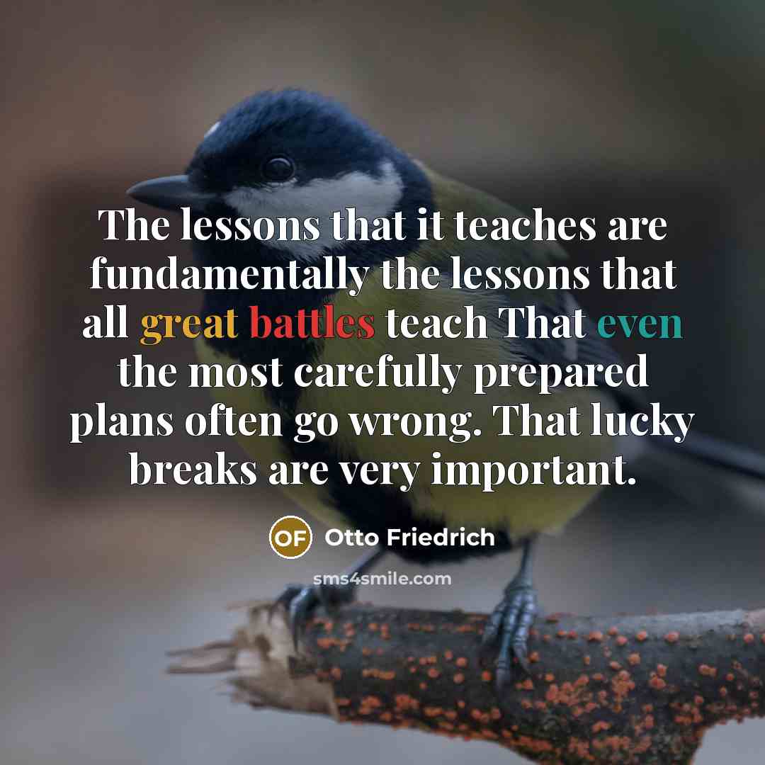 “The lessons that it teaches are fundamentally the lessons that all great battles teach That even the most carefully prepared plans often go wrong. That lucky breaks are very important.” quote by Otto Friedrich