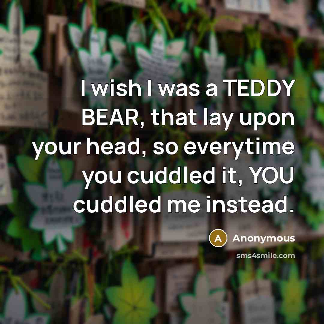 “I wish I was a TEDDY BEAR, that lay upon your head, so everytime you cuddled it, YOU cuddled me instead.” quote by Anonymous