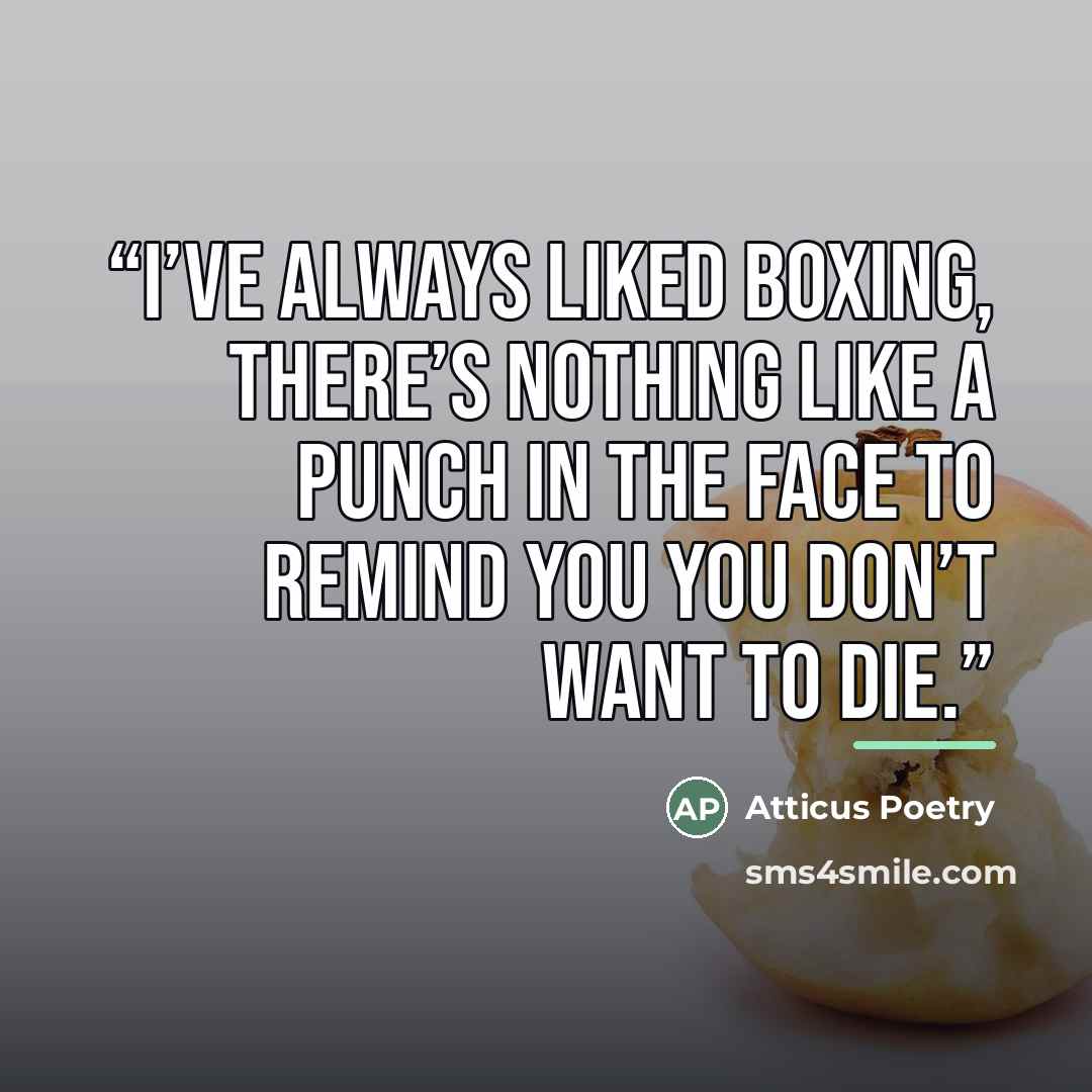 “I’ve always liked boxing, there’s nothing like a punch in the face to remind you you don’t want to die.” quote by Atticus Poetry