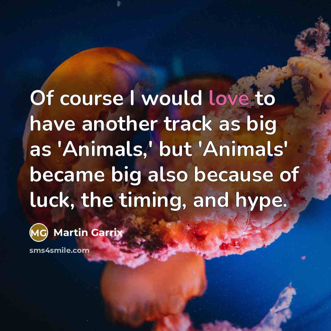 “Of course I would love to have another track as big as 'Animals,' but 'Animals' became big also because of luck, the timing, and hype.” quote by Martin Garrix