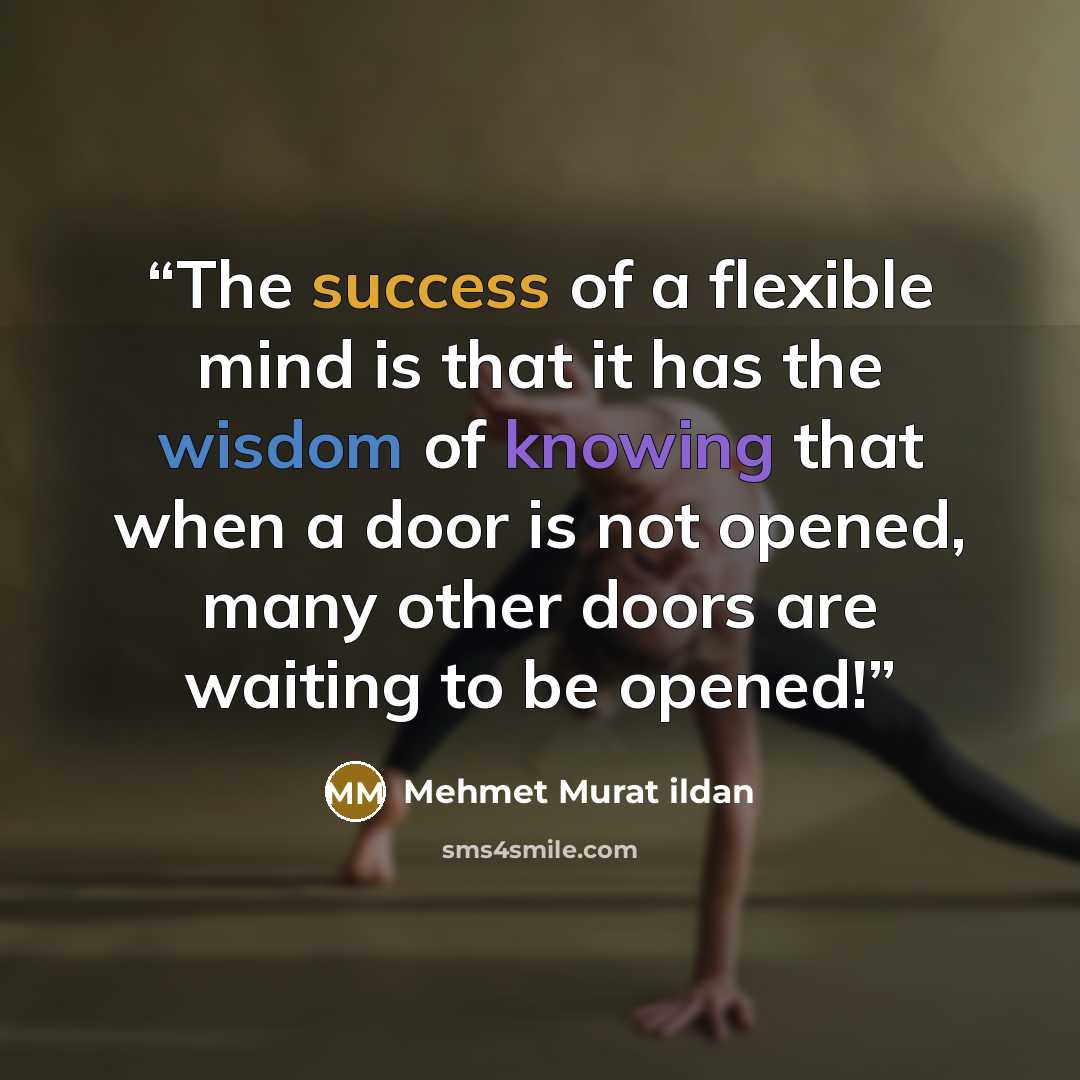 “The success of a flexible mind is that it has the wisdom of knowing that when a door is not opened, many other doors are waiting to be opened!” quote by Mehmet Murat ildan