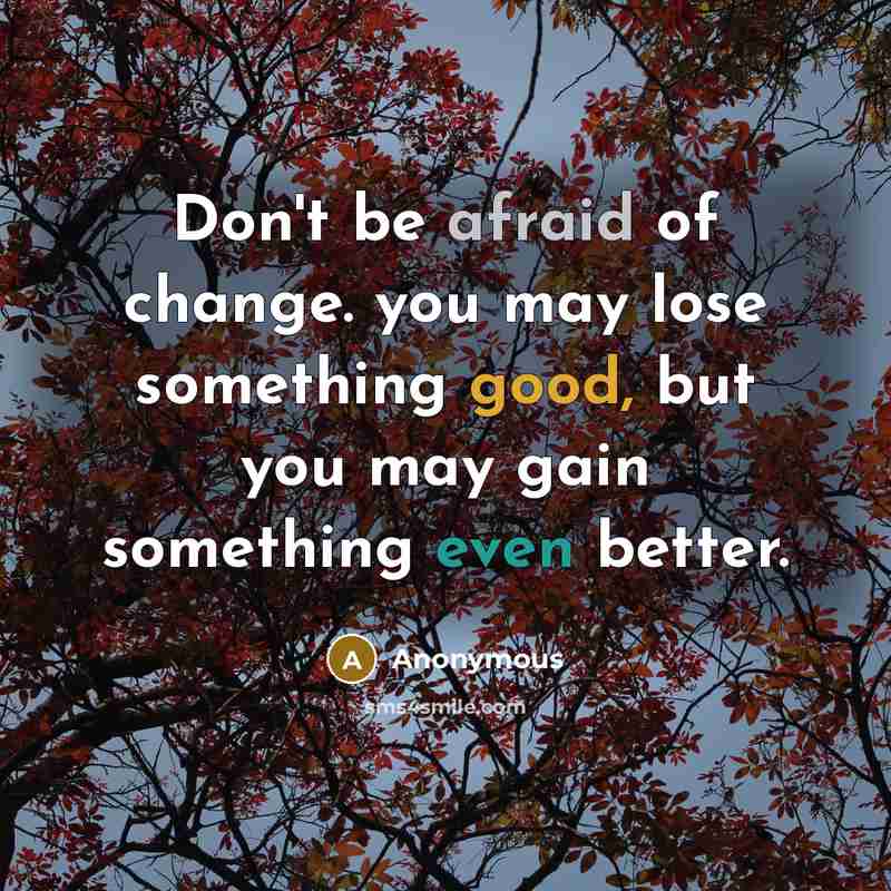 “Don't be afraid of change. you may lose something good, but you may gain something even better.” quote by Anonymous