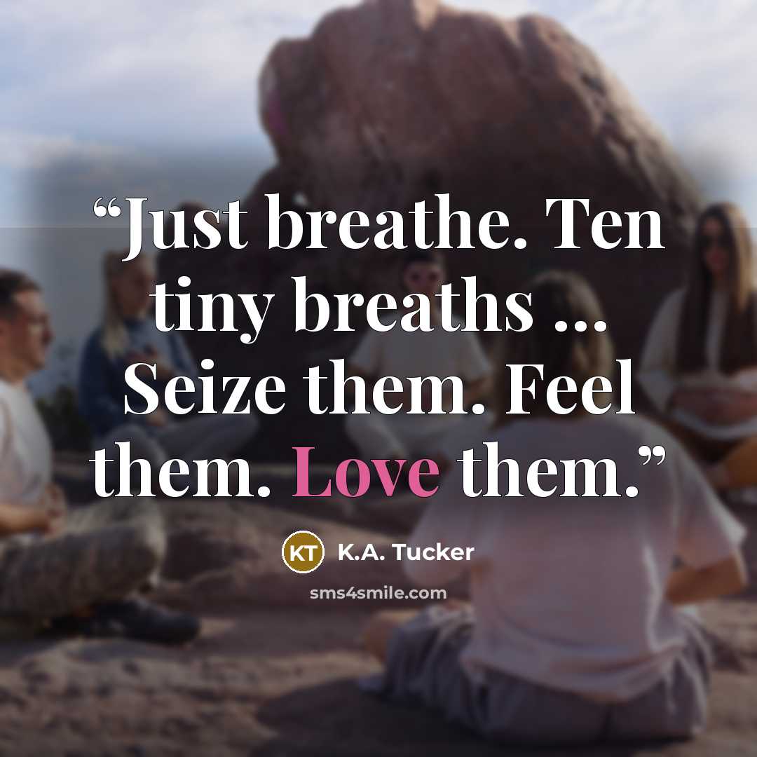 “Just breathe. Ten tiny breaths … Seize them. Feel them. Love them.” quote by K.A. Tucker