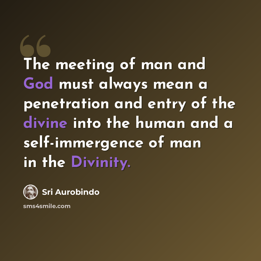“The meeting of man and God must always mean a penetration and entry of the divine into the human and a self-immergence of man in the Divinity.” quote by Sri Aurobindo