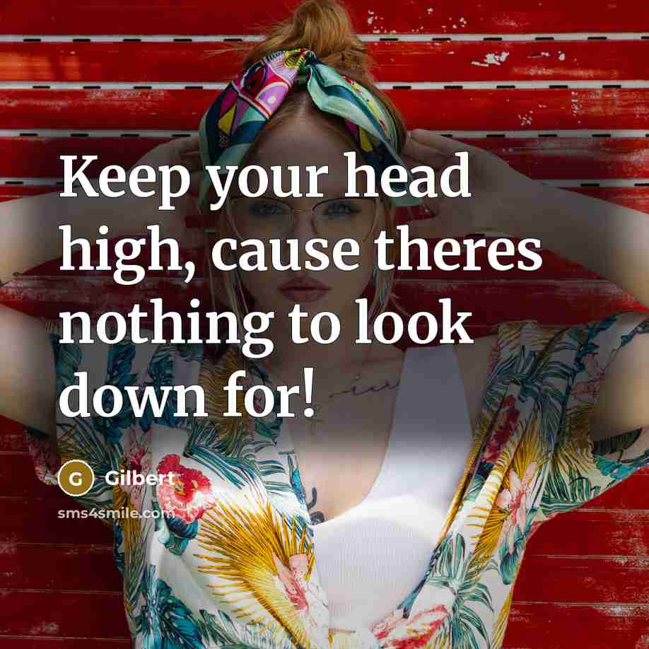 “Keep your head high, cause theres nothing to look down for!” quote by Gilbert
