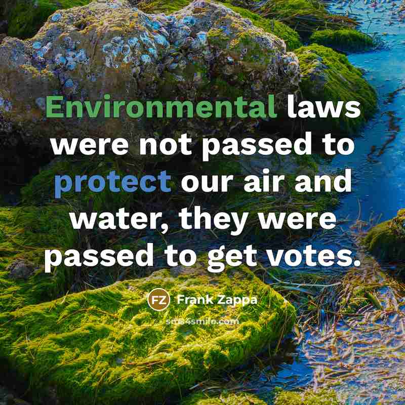 “Environmental laws were not passed to protect our air and water, they were passed to get votes.” quote by Frank Zappa