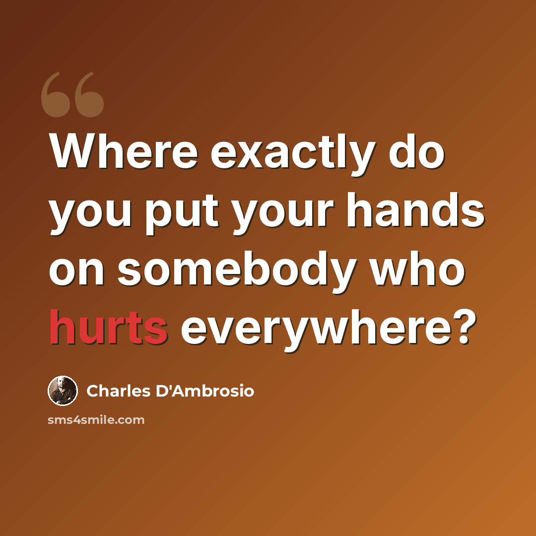 “Where exactly do you put your hands on somebody who hurts everywhere?” quote by Charles D'Ambrosio