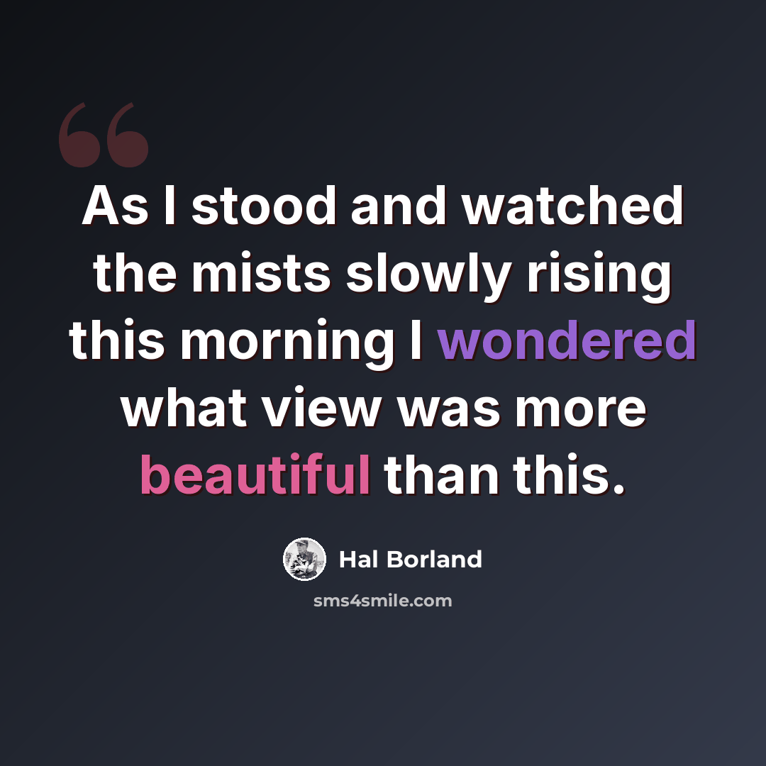 “As I stood and watched the mists slowly rising this morning I wondered what view was more beautiful than this.” quote by Hal Borland