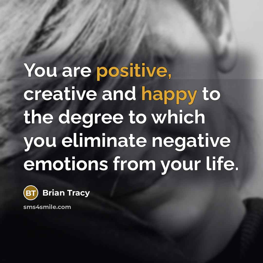 “You are positive, creative and happy to the degree to which you eliminate negative emotions from your life.” quote by Brian Tracy