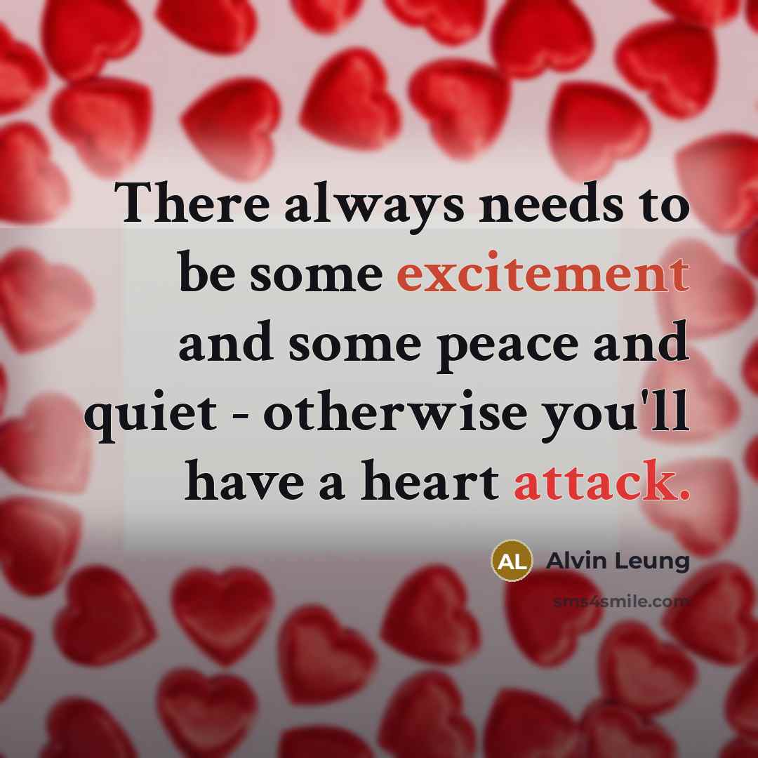 “There always needs to be some excitement and some peace and quiet - otherwise you'll have a heart attack.” quote by Alvin Leung