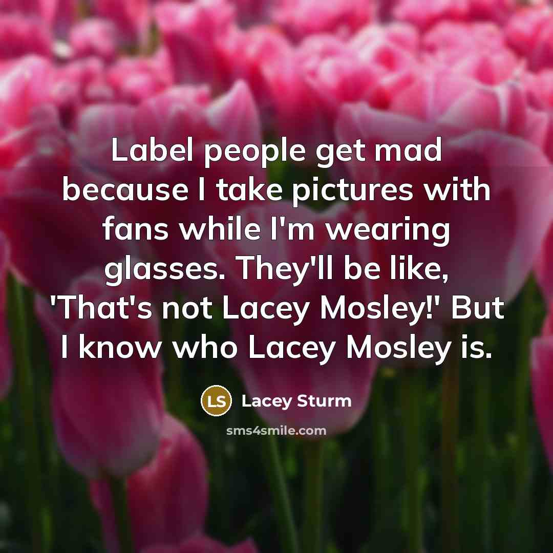 “Label people get mad because I take pictures with fans while I'm wearing glasses. They'll be like, 'That's not Lacey Mosley!' But I know who Lacey Mosley is.” quote by Lacey Sturm