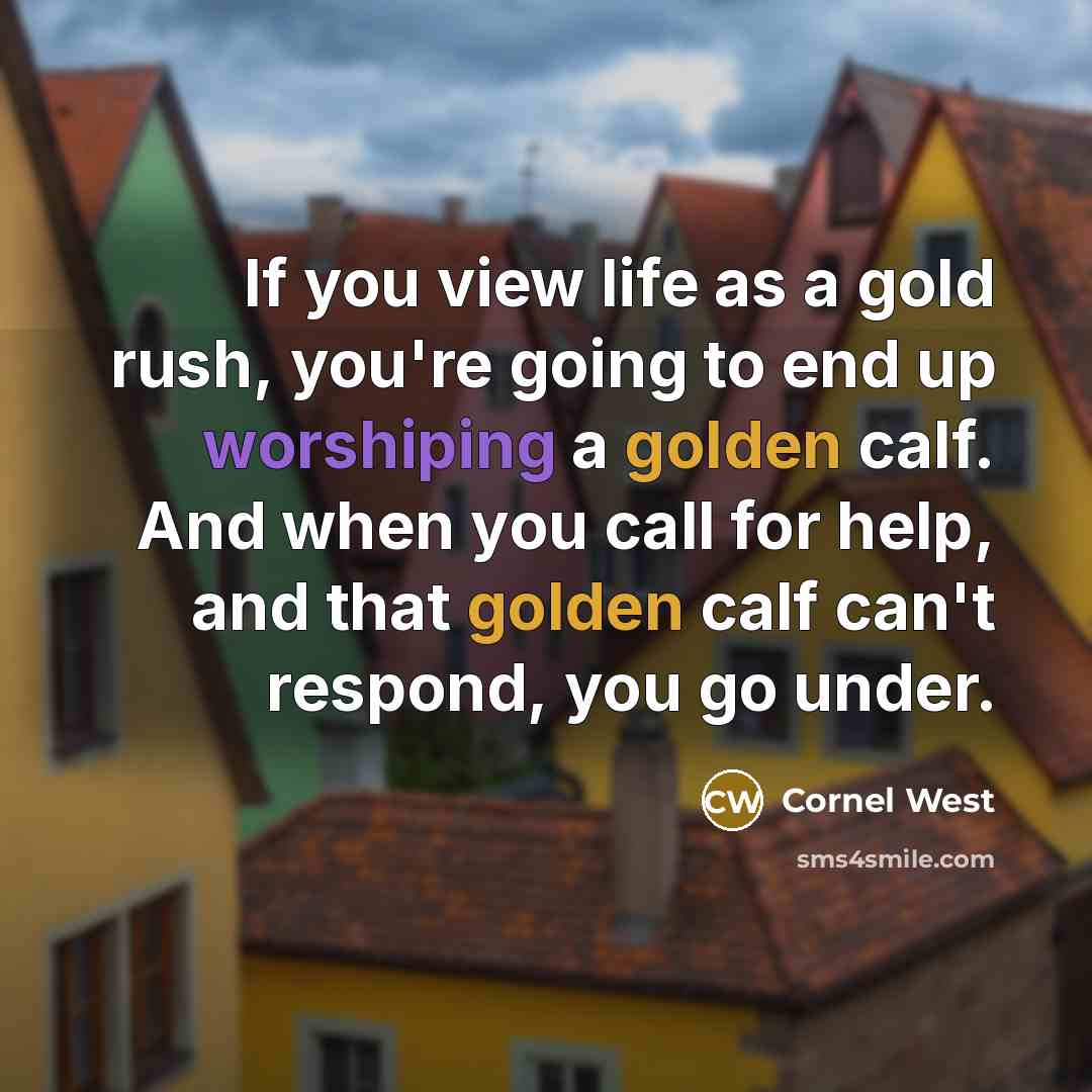“If you view life as a gold rush, you're going to end up worshiping a golden calf. And when you call for help, and that golden calf can't respond, you go under.” quote by Cornel West