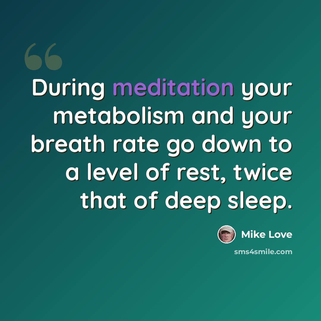 “During meditation your metabolism and your breath rate go down to a level of rest, twice that of deep sleep.” quote by Mike Love