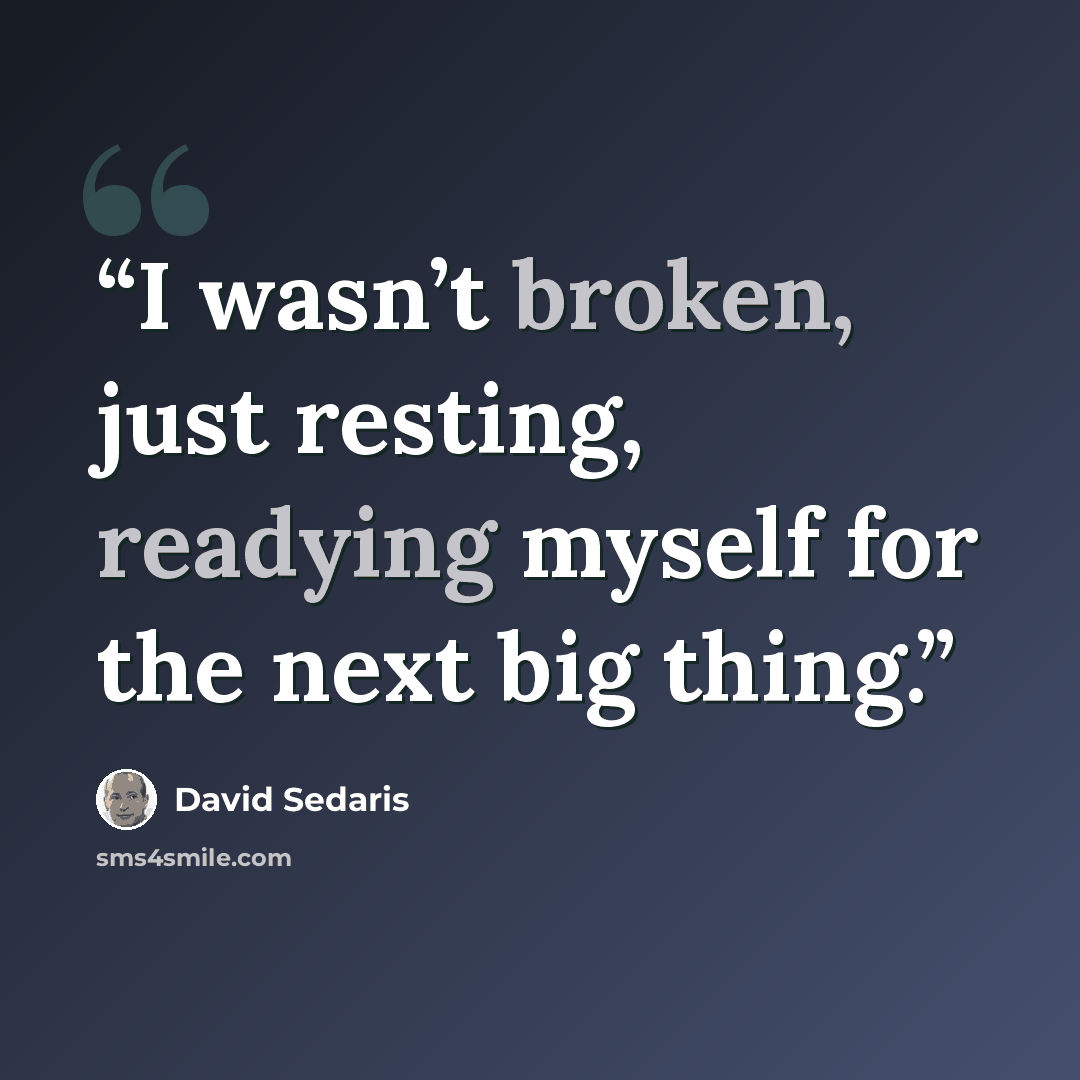 “I wasn’t broken, just resting, readying myself for the next big thing.” quote by David Sedaris