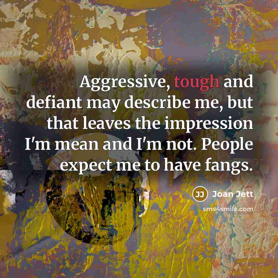 “Aggressive, tough and defiant may describe me, but that leaves the impression I'm mean and I'm not. People expect me to have fangs.” quote by Joan Jett