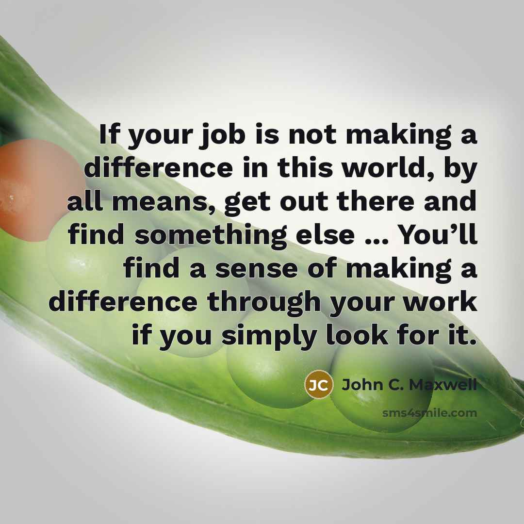 “If your job is not making a difference in this world, by all means, get out there and find something else ... You’ll find a sense of making a difference through your work if you simply look for it.” quote by John C. Maxwell