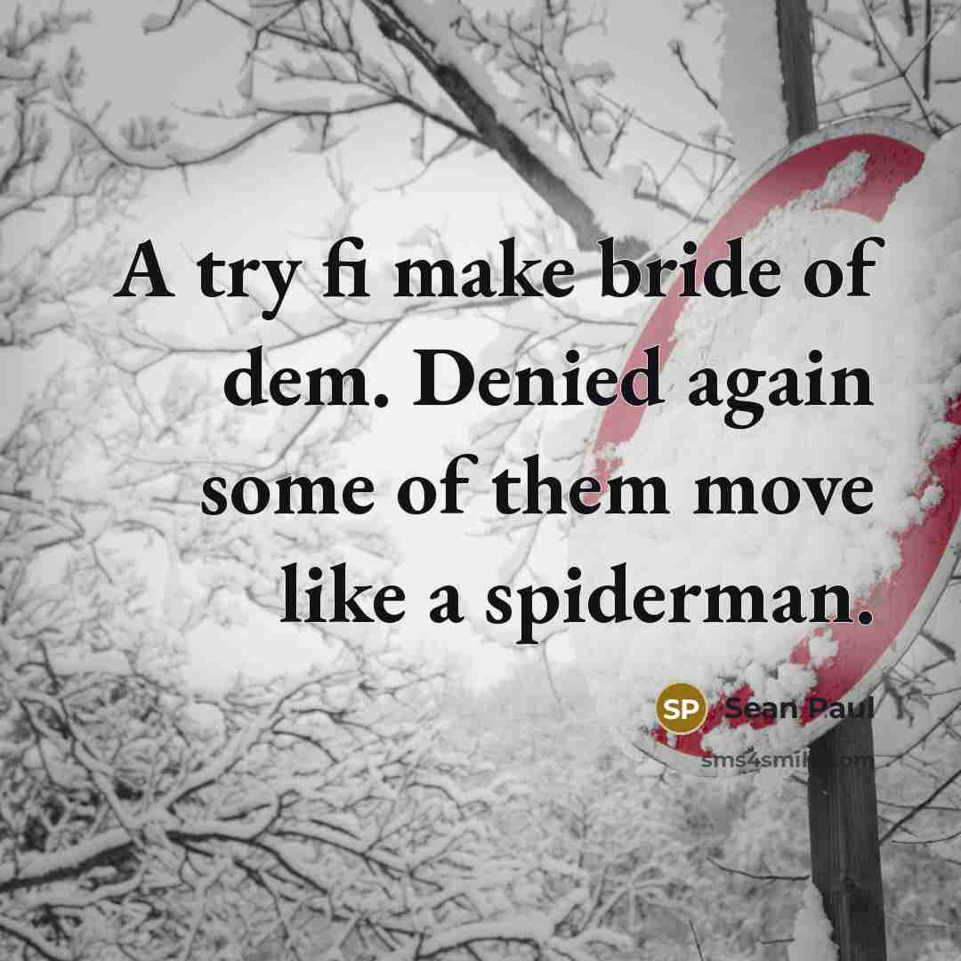 “A try fi make bride of dem. Denied again some of them move like a spiderman.” quote by Sean Paul