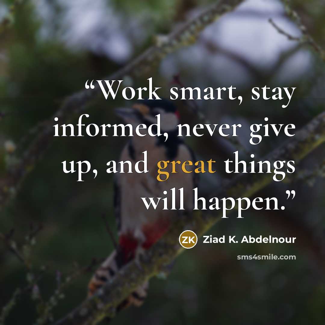 “Work smart, stay informed, never give up, and great things will happen.” quote by Ziad K. Abdelnour