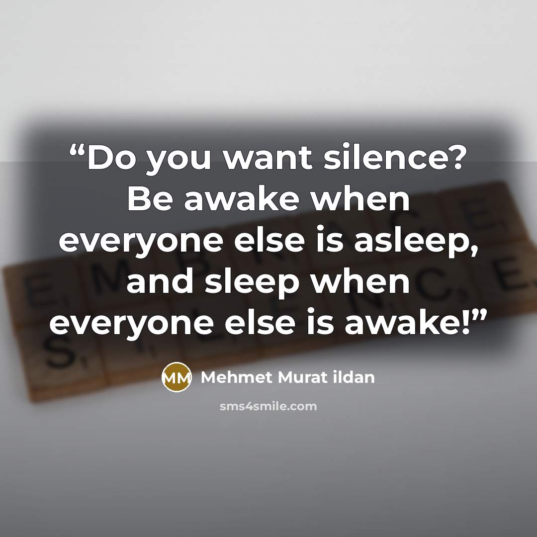 “Do you want silence? Be awake when everyone else is asleep, and sleep when everyone else is awake!” quote by Mehmet Murat ildan