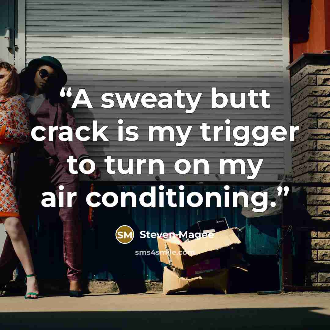 “A sweaty butt crack is my trigger to turn on my air conditioning.” quote by Steven Magee