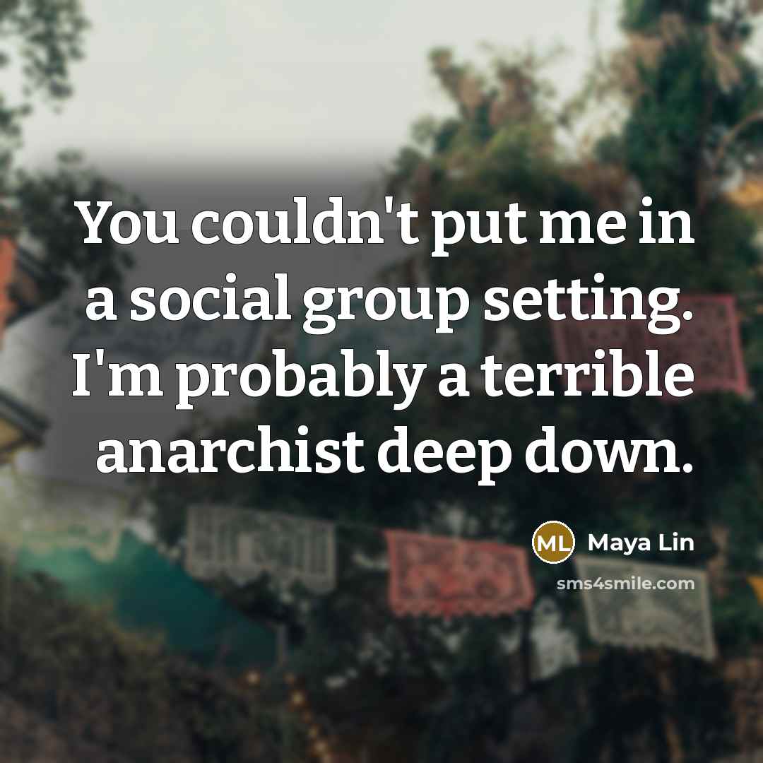 “You couldn't put me in a social group setting. I'm probably a terrible anarchist deep down.” quote by Maya Lin