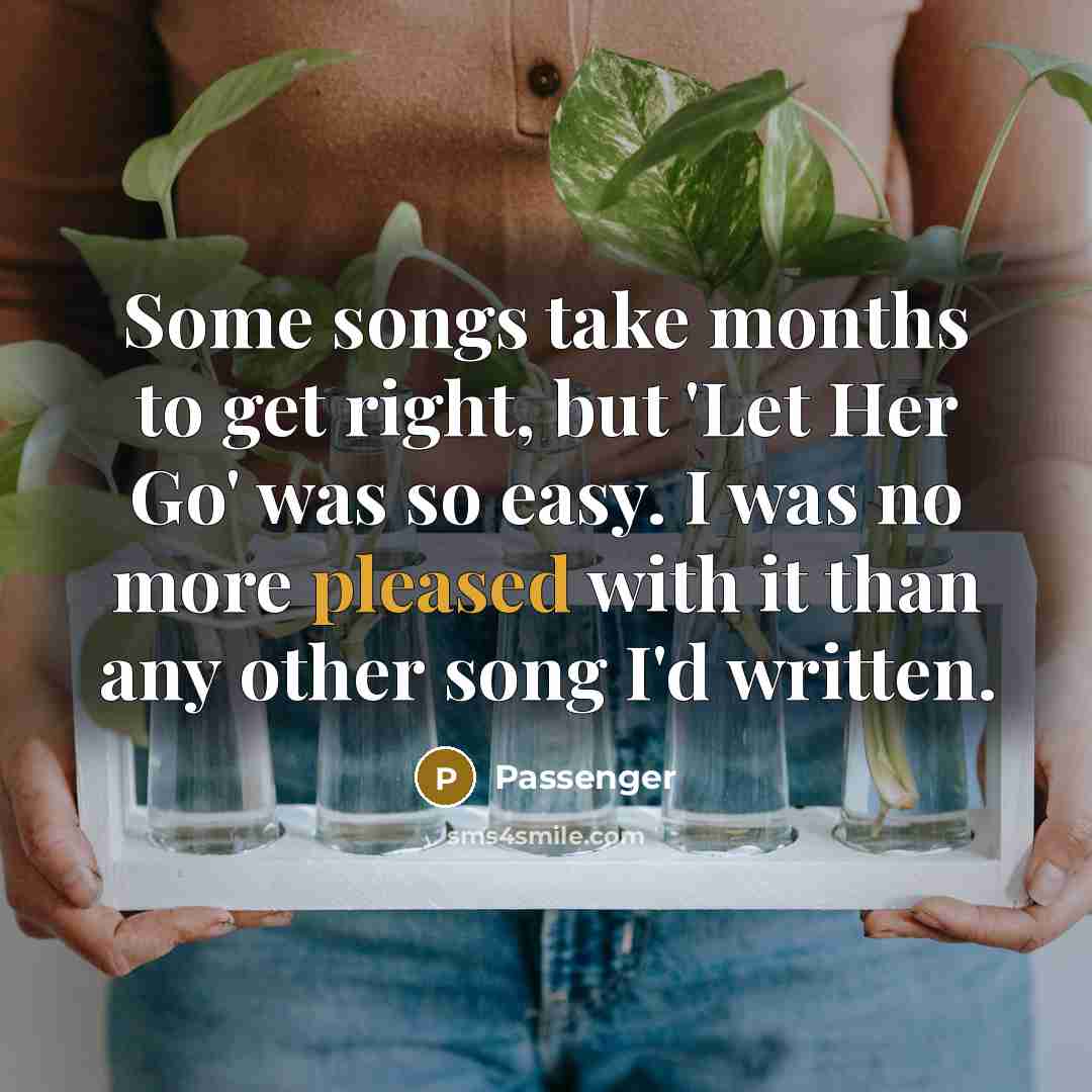 “Some songs take months to get right, but 'Let Her Go' was so easy. I was no more pleased with it than any other song I'd written.” quote by Passenger