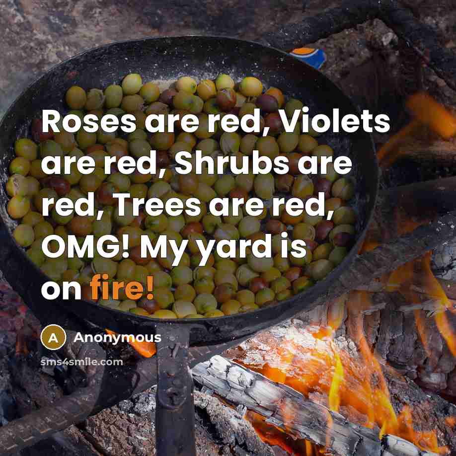“Roses are red, Violets are red, Shrubs are red, Trees are red, OMG! My yard is on fire!” quote by Anonymous
