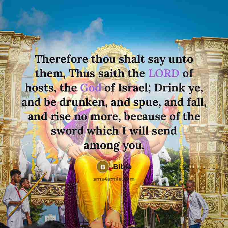 “Therefore thou shalt say unto them, Thus saith the LORD of hosts, the God of Israel; Drink ye, and be drunken, and spue, and fall, and rise no more, because of the sword which I will send among you.” quote by Bible