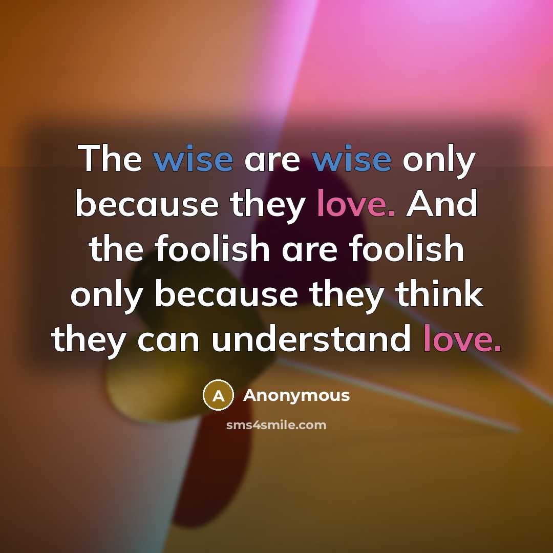 “The wise are wise only because they love. And the foolish are foolish only because they think they can understand love.” quote by Anonymous