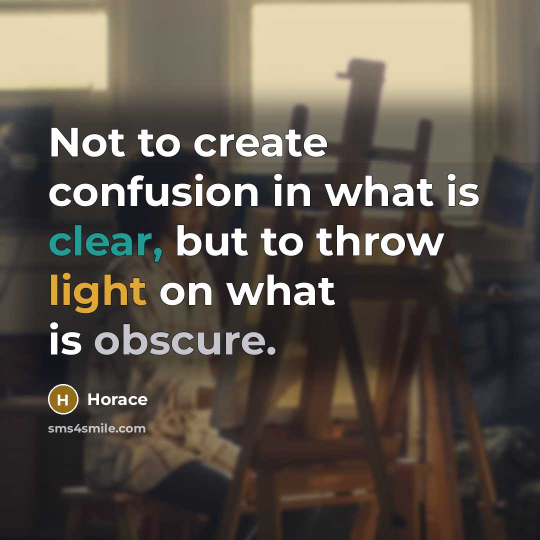 “Not to create confusion in what is clear, but to throw light on what is obscure.” quote by Horace