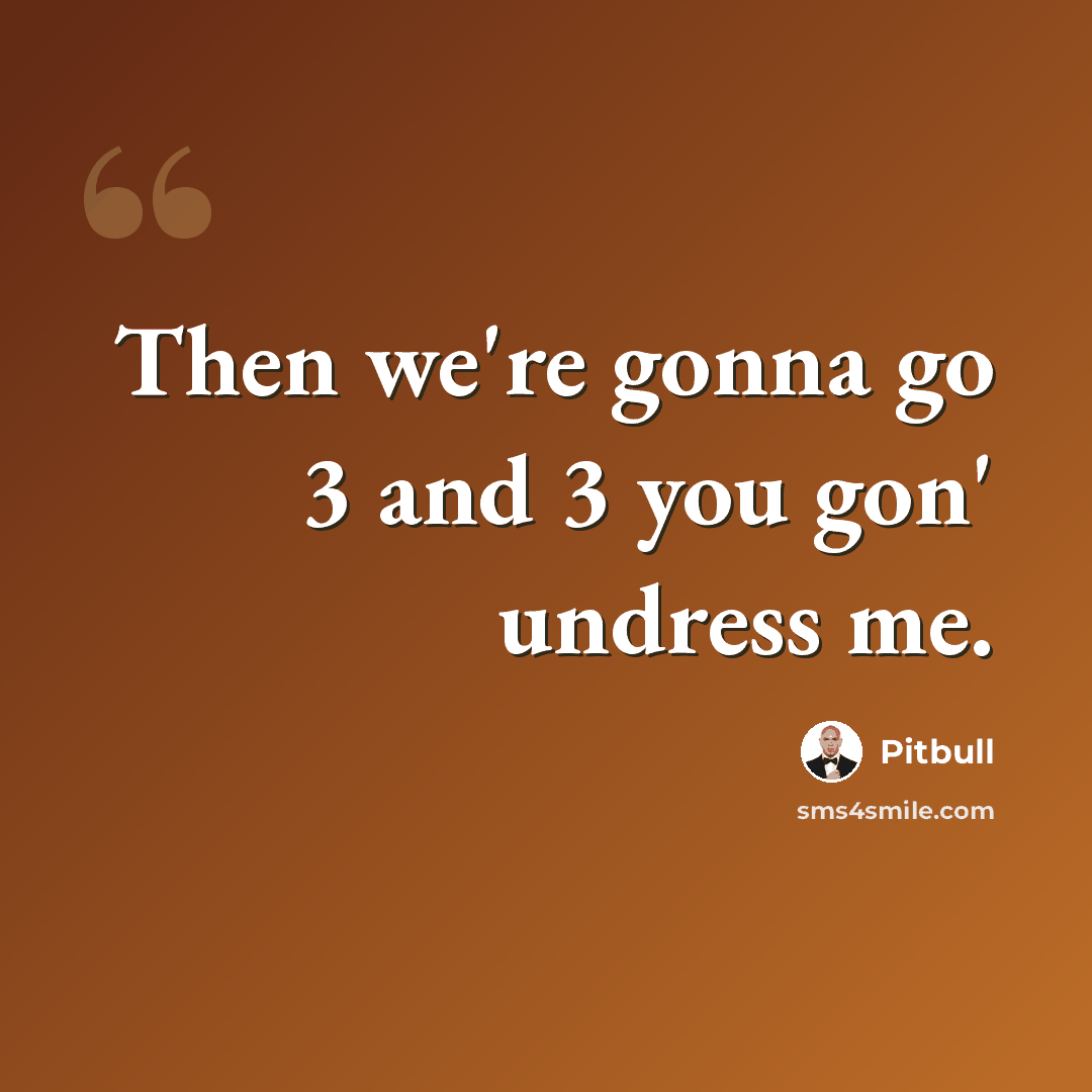 “Then we're gonna go 3 and 3 you gon' undress me.” quote by Pitbull