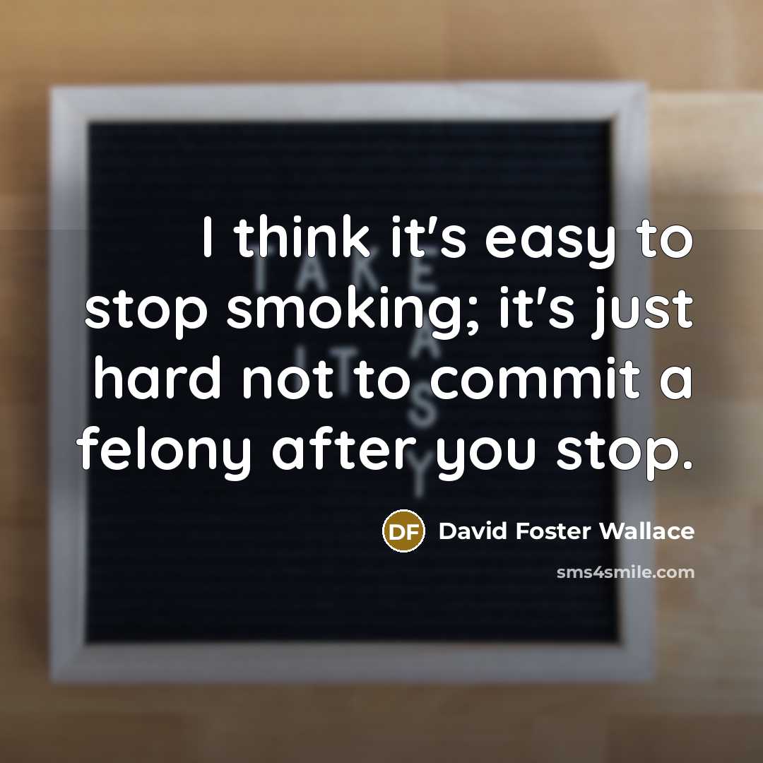 “I think it's easy to stop smoking; it's just hard not to commit a felony after you stop.” quote by David Foster Wallace