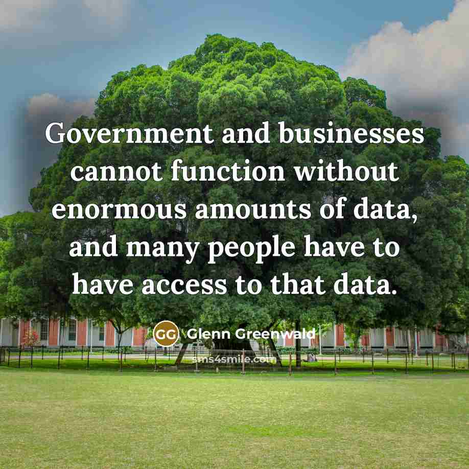 “Government and businesses cannot function without enormous amounts of data, and many people have to have access to that data.” quote by Glenn Greenwald