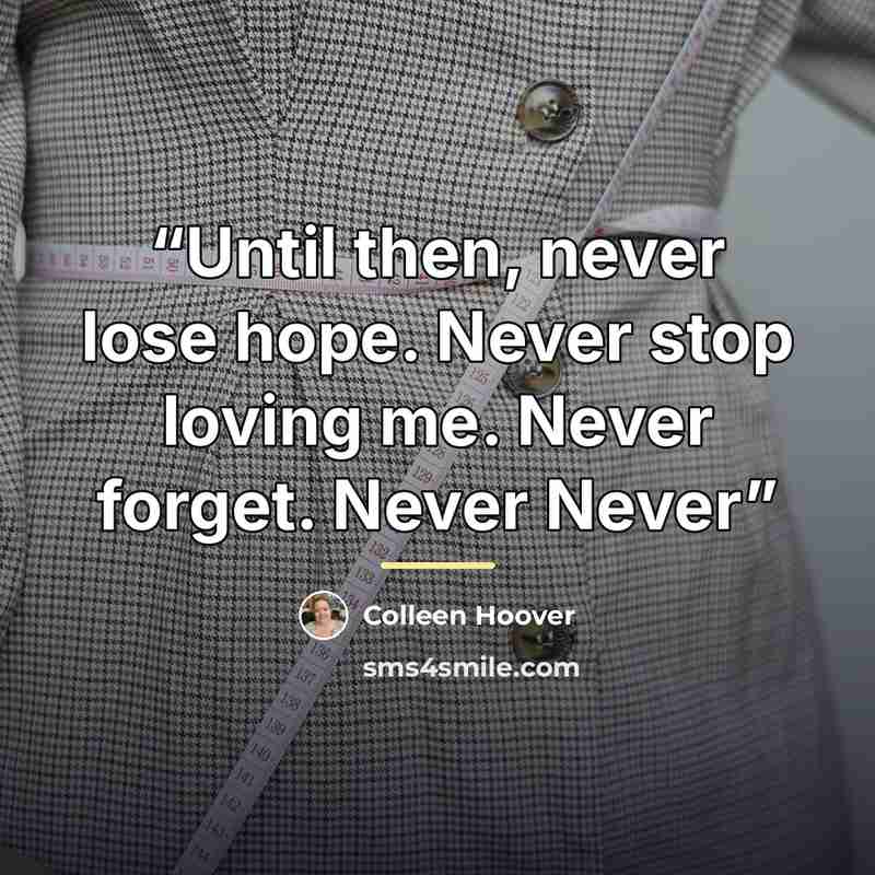 “Until then, never lose hope. Never stop loving me. Never forget. Never Never” quote by Colleen Hoover