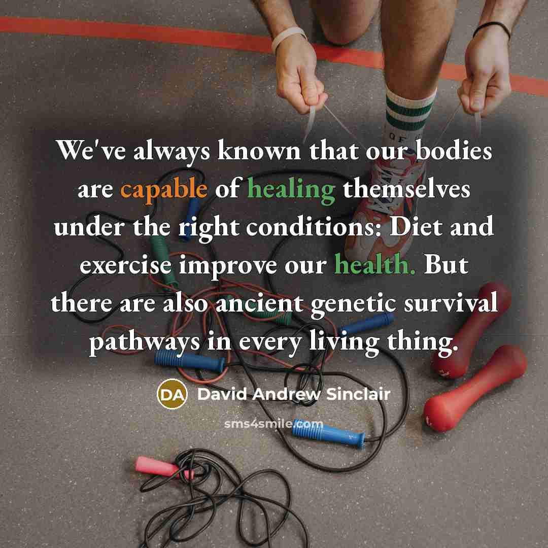 “We've always known that our bodies are capable of healing themselves under the right conditions: Diet and exercise improve our health. But there are also ancient genetic survival pathways in every living thing.” quote by David Andrew Sinclair
