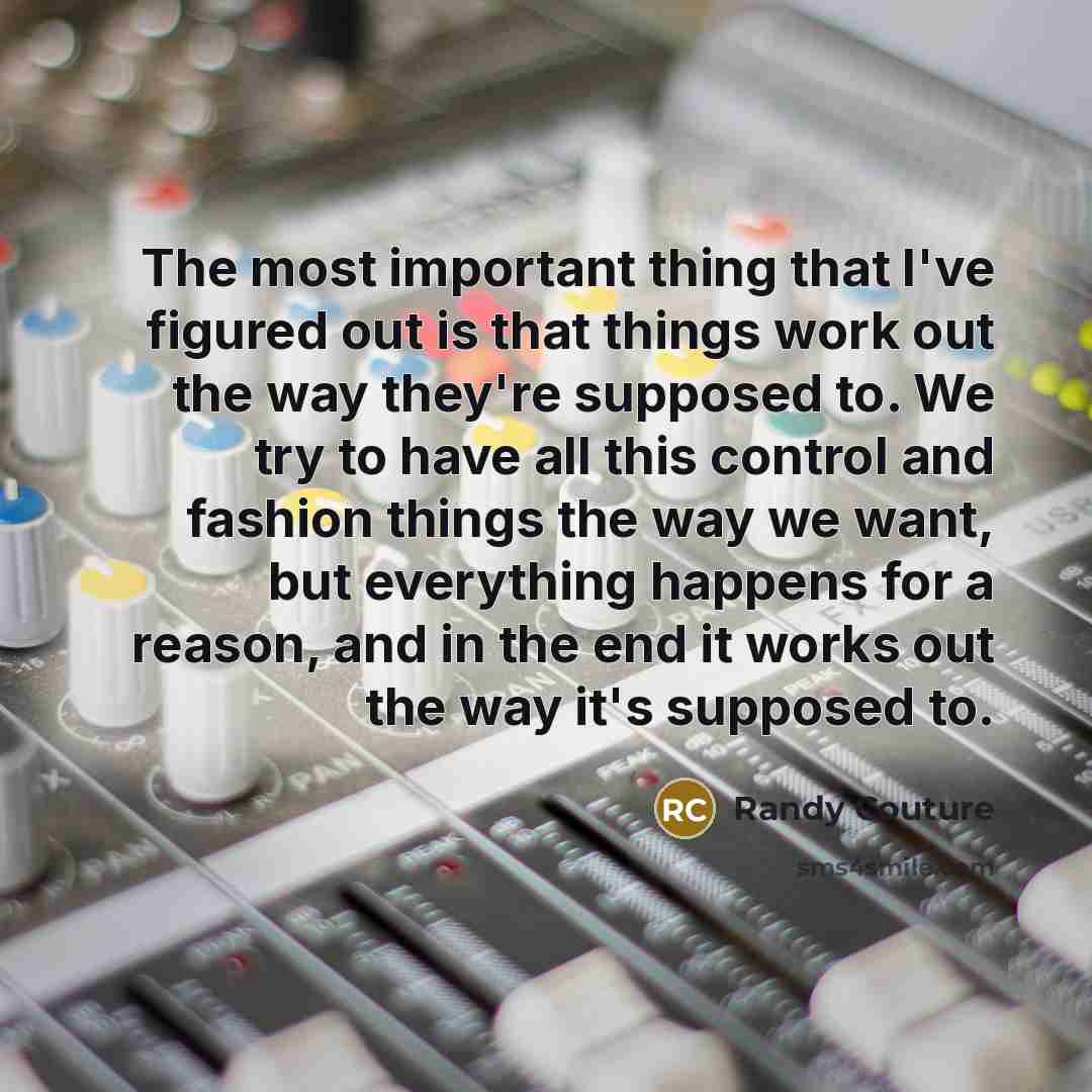 “The most important thing that I've figured out is that things work out the way they're supposed to. We try to have all this control and fashion things the way we want, but everything happens for a reason, and in the end it works out the way it's supposed to.” quote by Randy Couture
