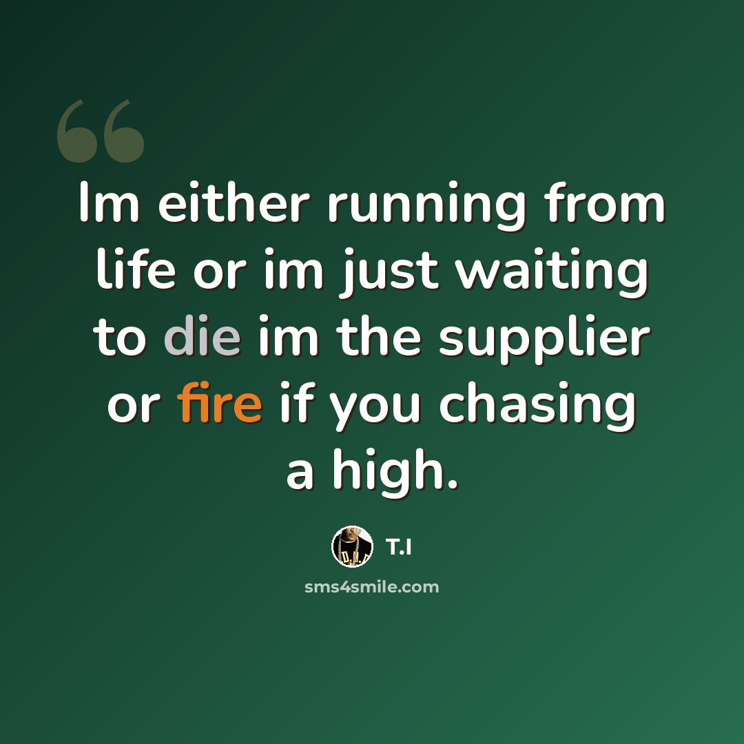 “Im either running from life or im just waiting to die im the supplier or fire if you chasing a high.” quote by T.I