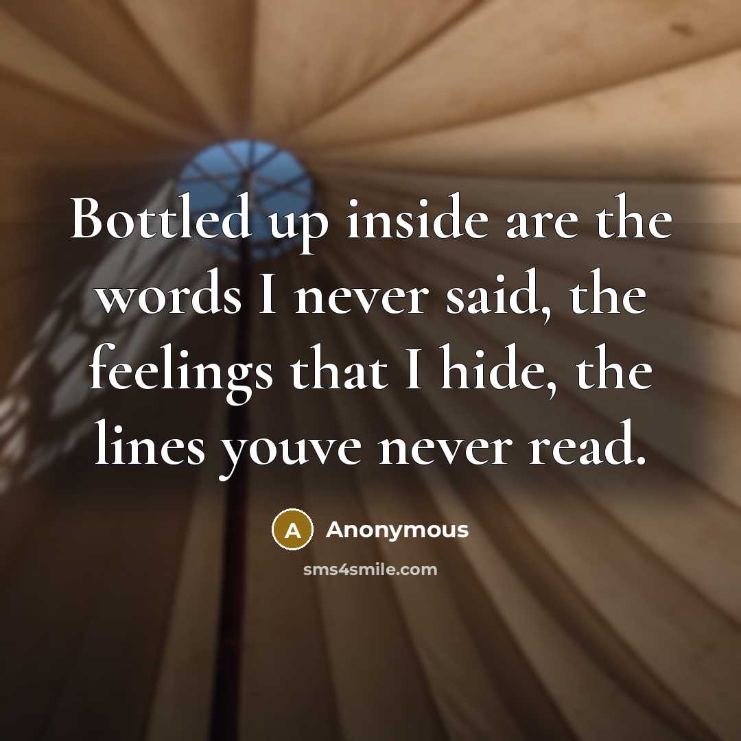“Bottled up inside are the words I never said, the feelings that I hide, the lines youve never read.” quote by Anonymous