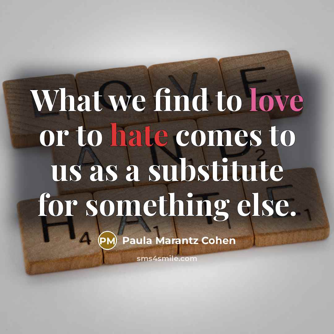 “What we find to love or to hate comes to us as a substitute for something else.” quote by Paula Marantz Cohen