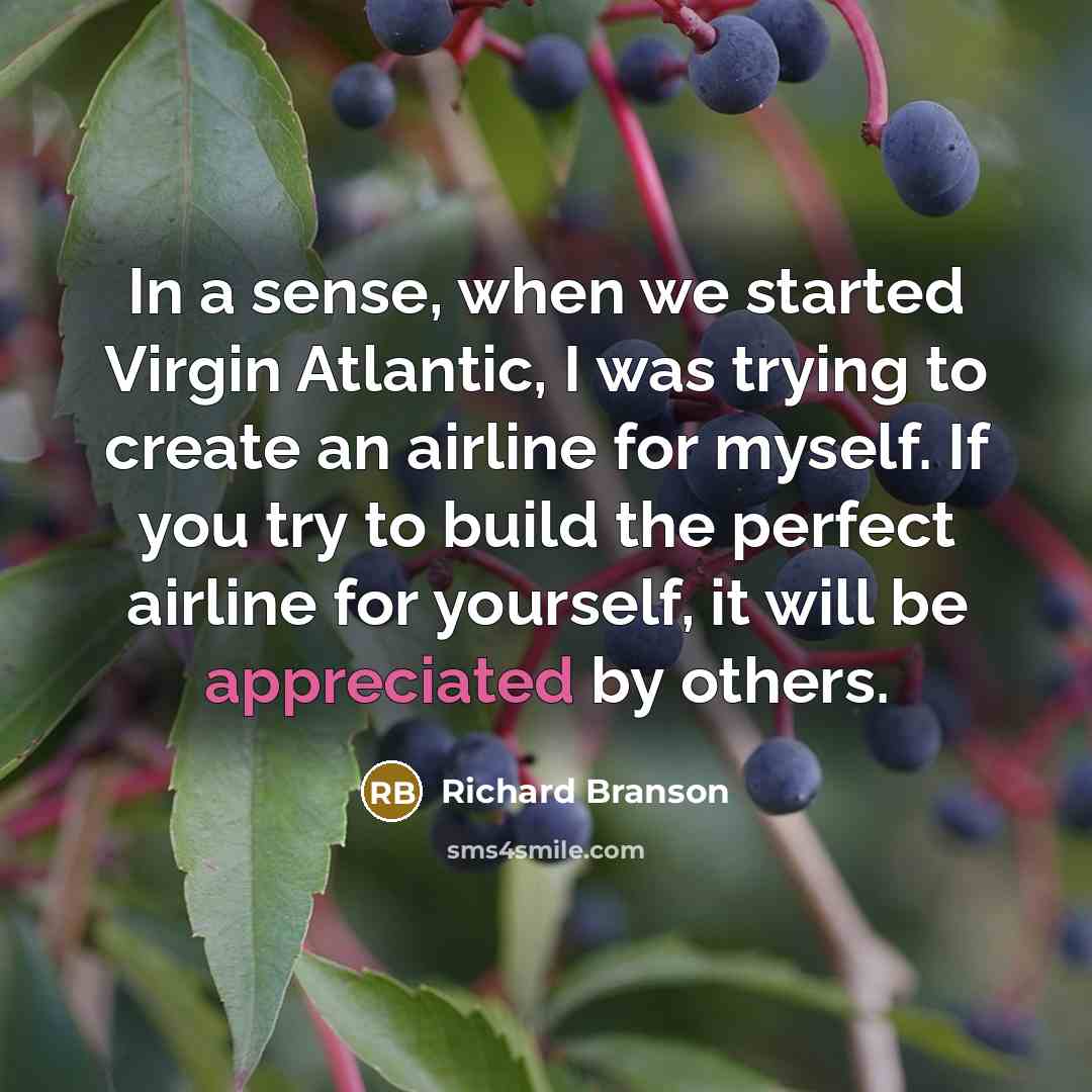 “In a sense, when we started Virgin Atlantic, I was trying to create an airline for myself. If you try to build the perfect airline for yourself, it will be appreciated by others.” quote by Richard Branson