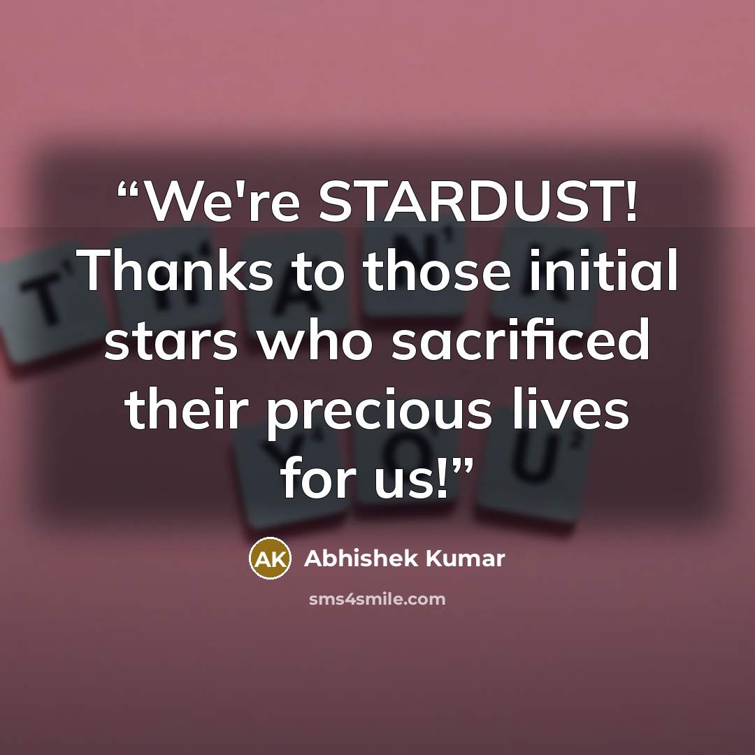 “We're STARDUST! Thanks to those initial stars who sacrificed their precious lives for us!” quote by Abhishek Kumar