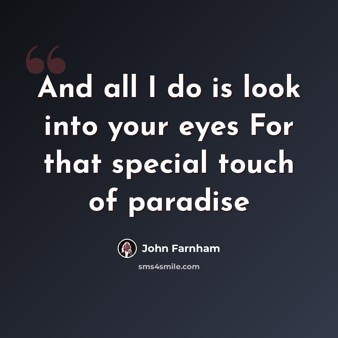 “And all I do is look into your eyes For that special touch of paradise” quote by John Farnham
