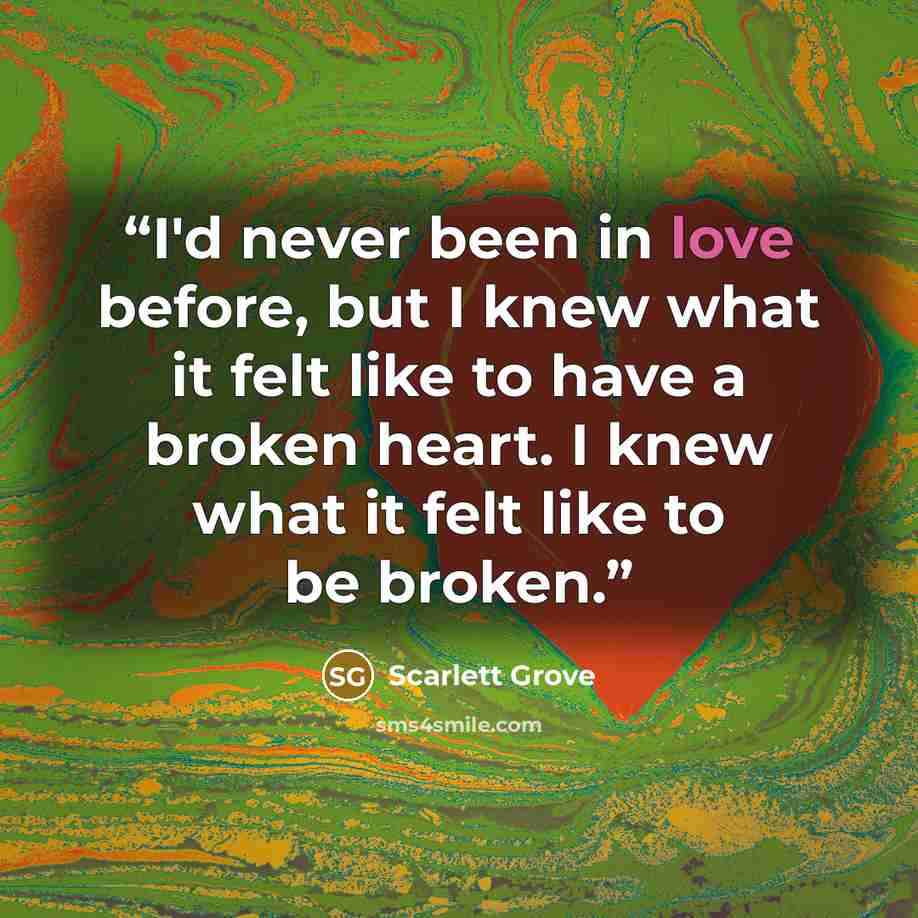 “I'd never been in love before, but I knew what it felt like to have a broken heart. I knew what it felt like to be broken.” quote by Scarlett Grove