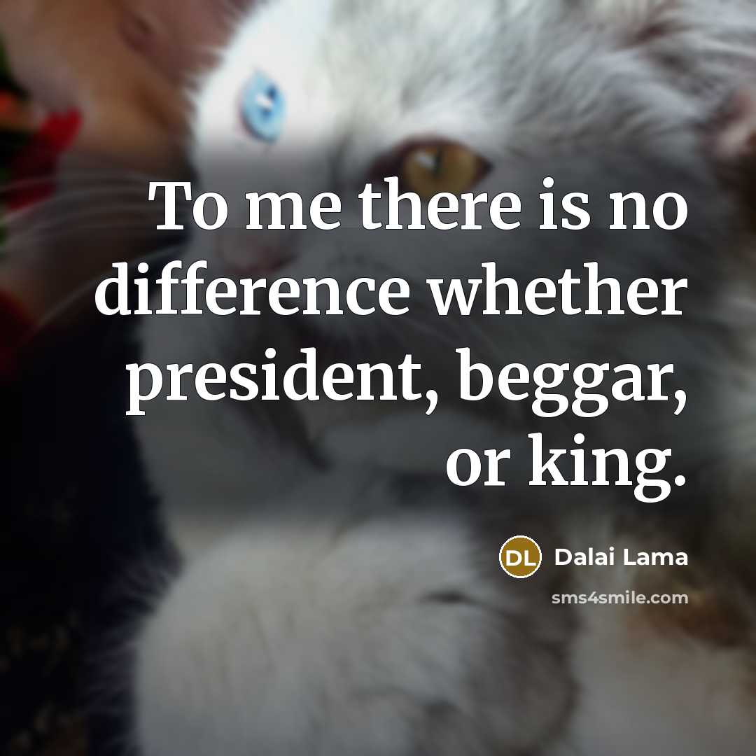 “To me there is no difference whether president, beggar, or king.” quote by Dalai Lama