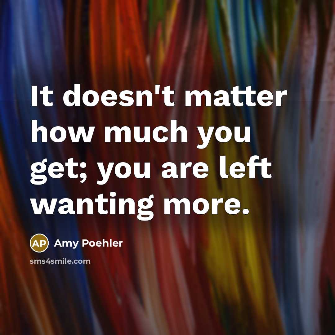 “It doesn't matter how much you get; you are left wanting more.” quote by Amy Poehler