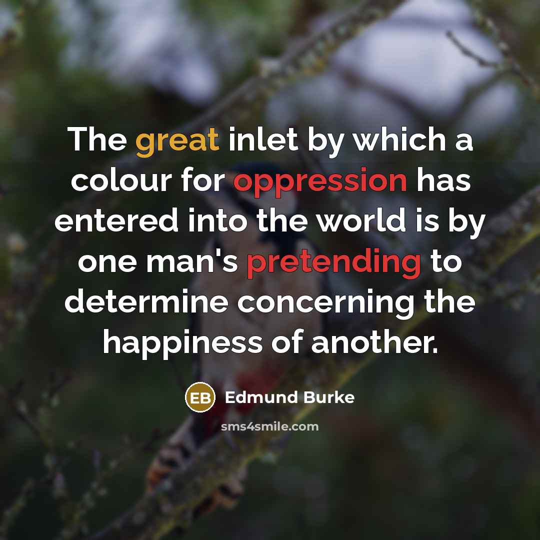 “The great inlet by which a colour for oppression has entered into the world is by one man's pretending to determine concerning the happiness of another.” quote by Edmund Burke