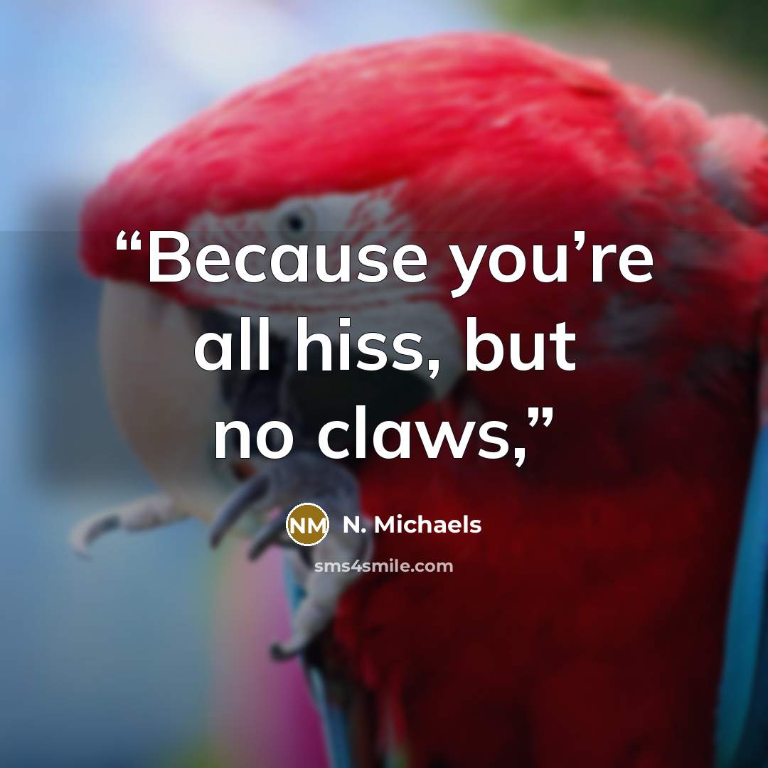 “Because you’re all hiss, but no claws,” quote by N. Michaels