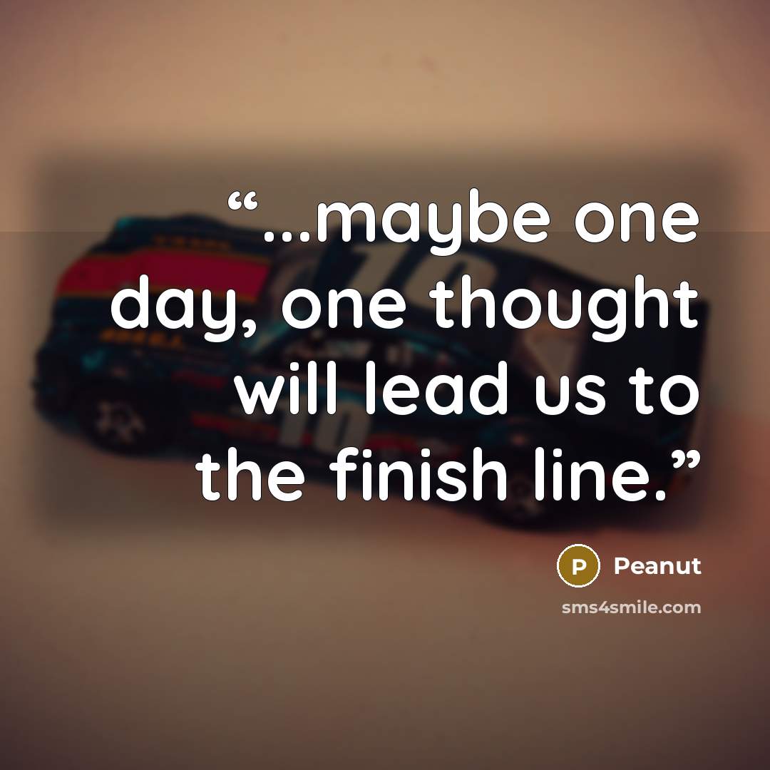 “...maybe one day, one thought will lead us to the finish line.” quote by Peanut