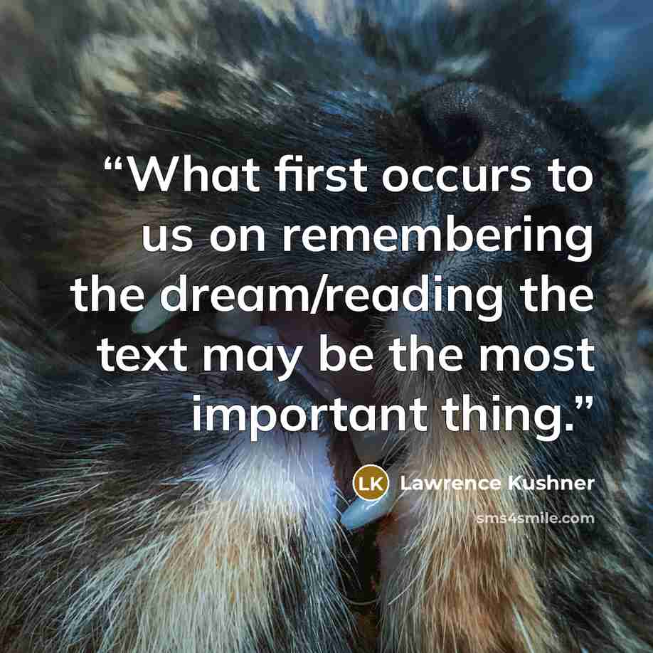 “What first occurs to us on remembering the dream/reading the text may be the most important thing.” quote by Lawrence Kushner