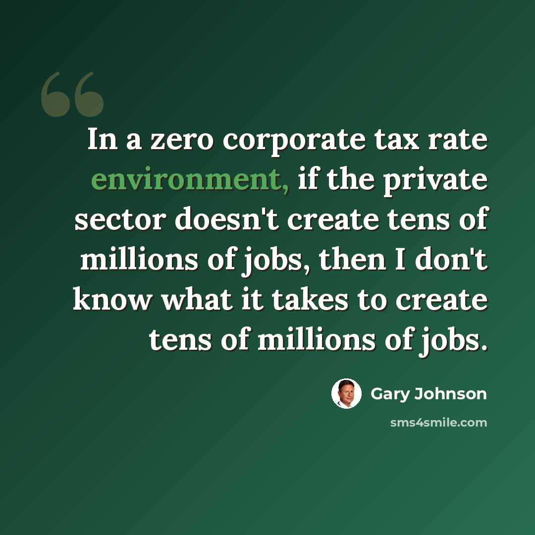 “In a zero corporate tax rate environment, if the private sector doesn't create tens of millions of jobs, then I don't know what it takes to create tens of millions of jobs.” quote by Gary Johnson